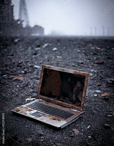 Obraz na płótnie broken laptop in a wasteland dump w salonie