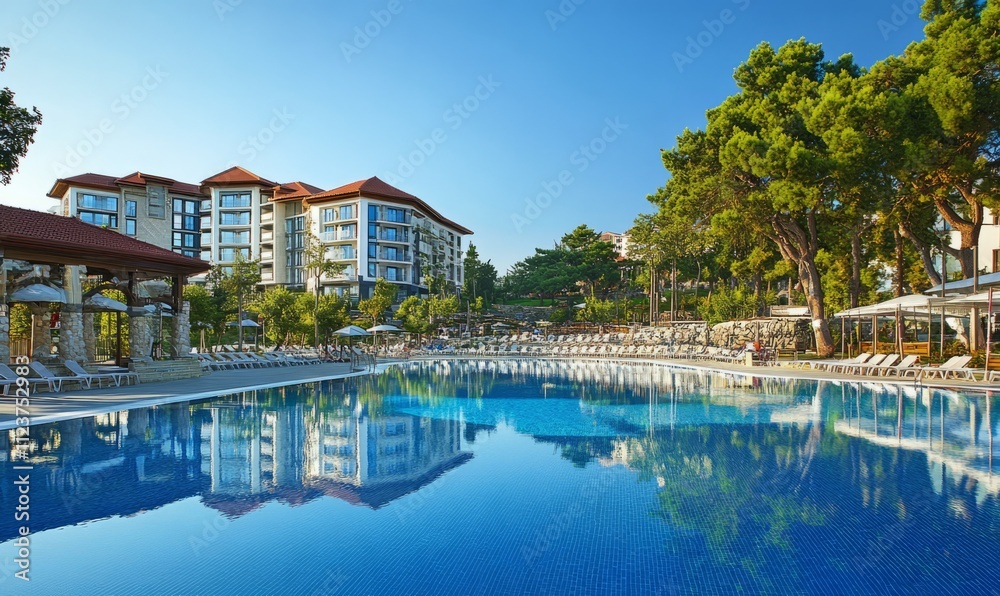 Obraz premium Hotel, outdoor large swimming pool.