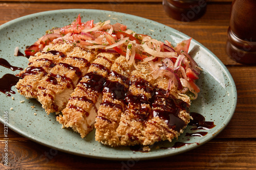 Obraz na płótnie Delicious Chicken Katsu with Salad w salonie