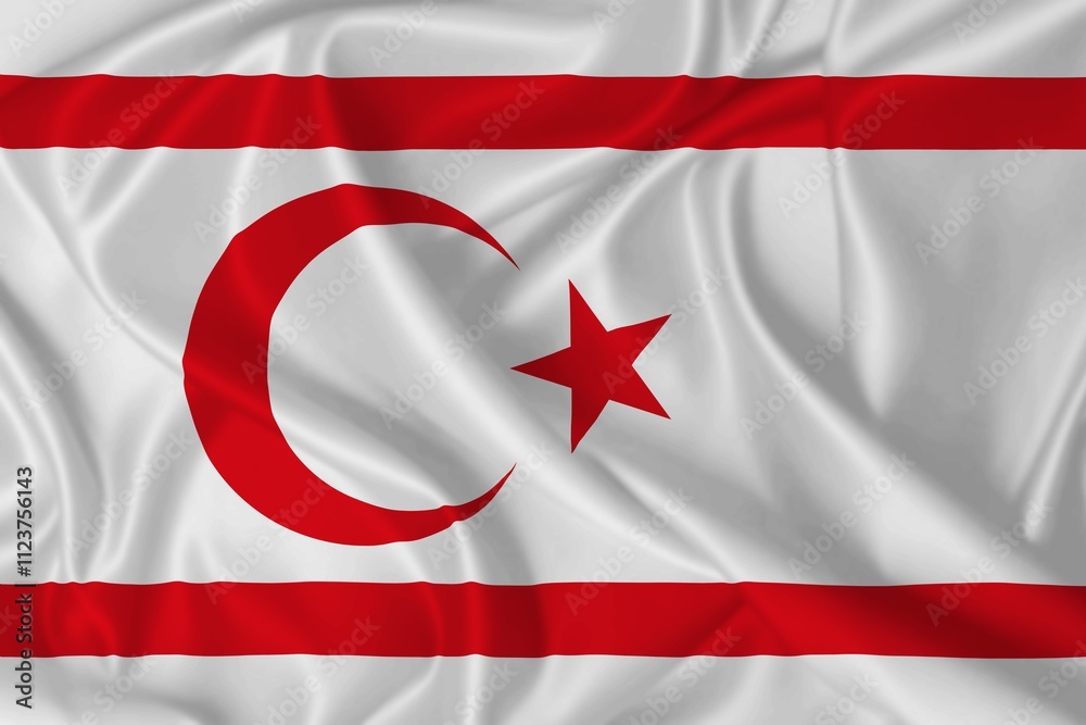 Flag of Northern Cyprus waving in the wind on silk texture Flag of Northern Cyprus waving in the wind on silk texture