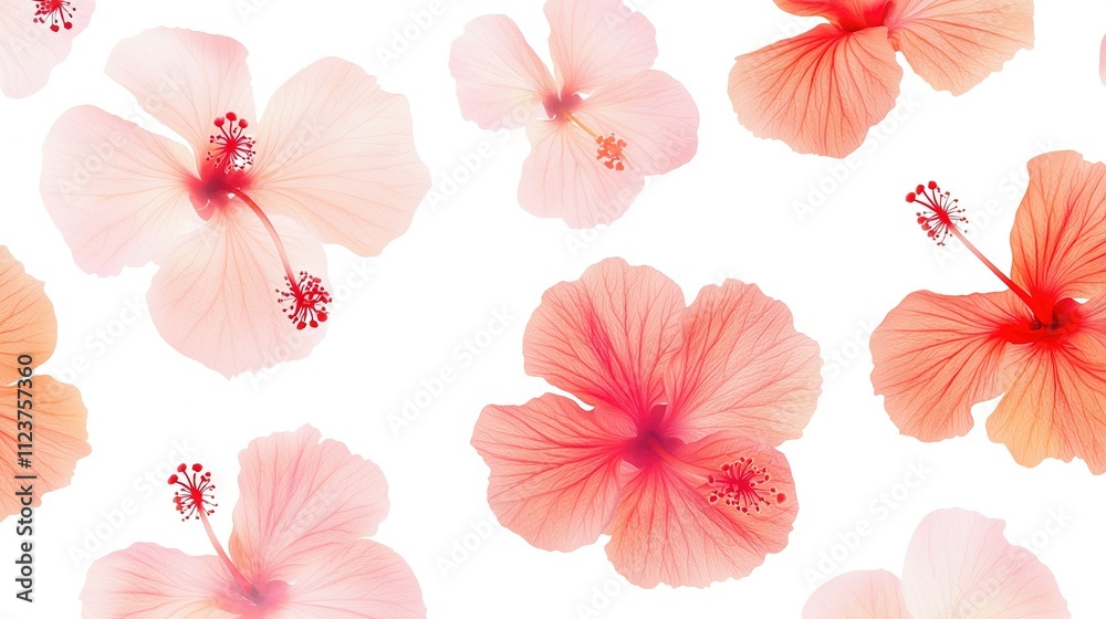 Obraz premium Pink and white flowers against a white backdrop with a red spot on the petals