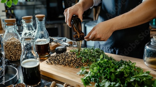 Craft beer creation with local ingredients homebrew enthusiast's kitchen seasonal brewing focus culinary experimentation