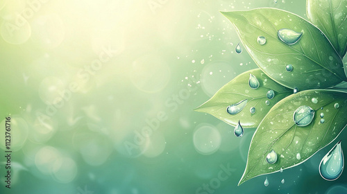 Water droplets falling from vibrant green leaves