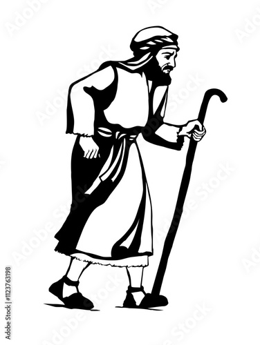Vector drawing. Jewish man walk