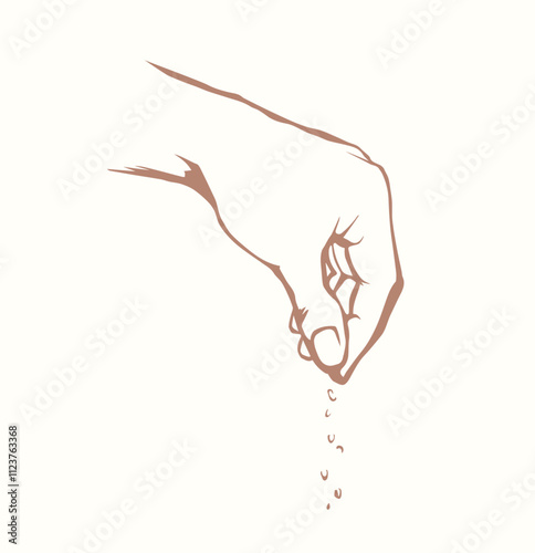 A hand is holding a pinch of salt. Vector drawing