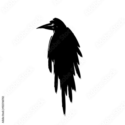 Black raven bird ink silhouette. Vector illustration isolated on white