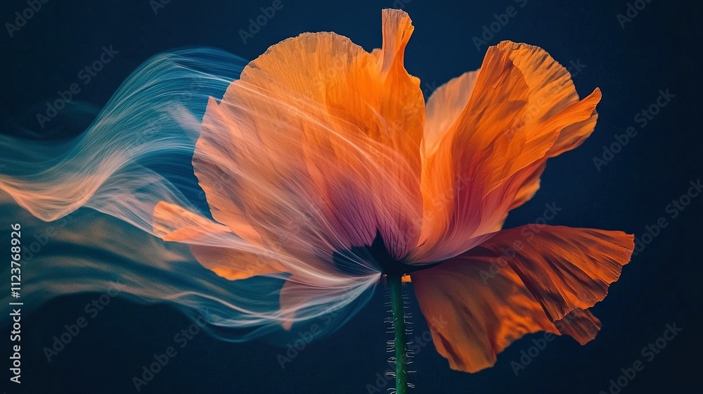 Obraz premium A clear depiction of a flower's delicate petals set against a deep blue background