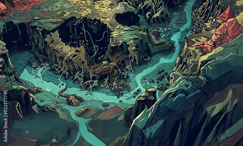 Fantasy map slice in detailed isometric perspective photo