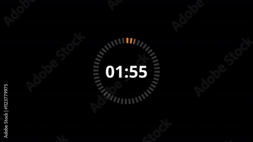 Two minute circle countdown timer animation on transparent background with alpha channel countdown video