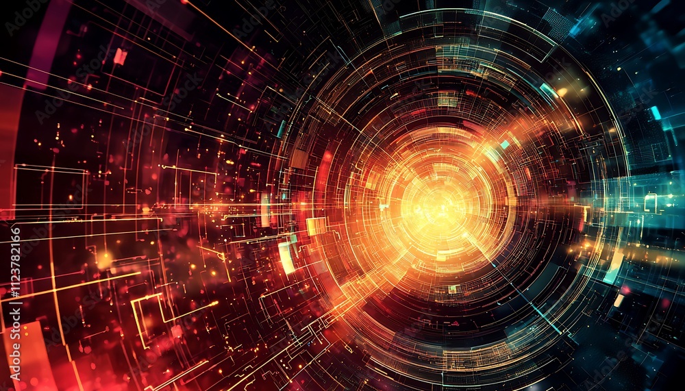 Obraz premium Data transfer futuristic theme with abstract waves and technological patterns