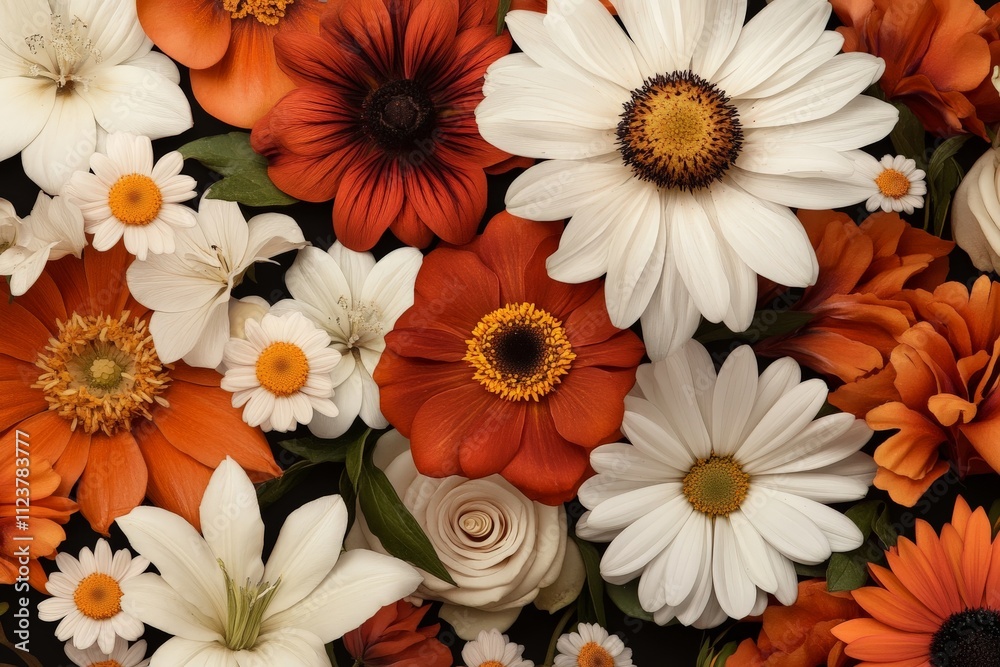 Fototapeta premium Vibrant collection of colorful flowers arranged artfully with various shapes and sizes showcasing nature's beauty