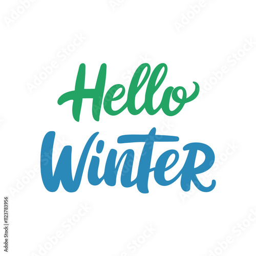 Hello Winter hand lettering inscription.  text on a white background. Winter logos and emblems for invitation, greeting card, prints and posters