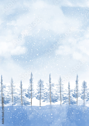 Watercolour Forest Winter Landscape Scenery