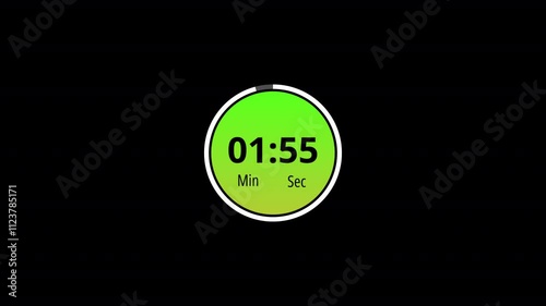 Two minute circle countdown timer animation on transparent background with alpha channel countdown video