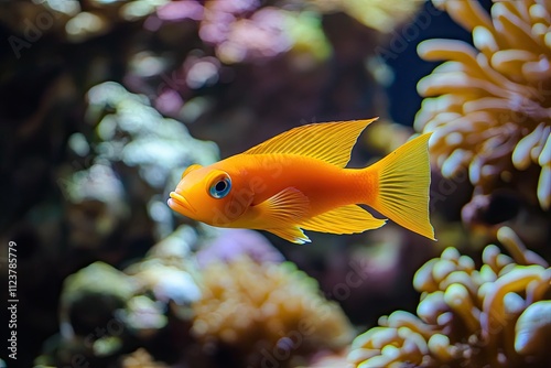 Animals of the underwater sea world. Life in a coral reef. Colorful tropical fish. side view. advertising banner.  photo