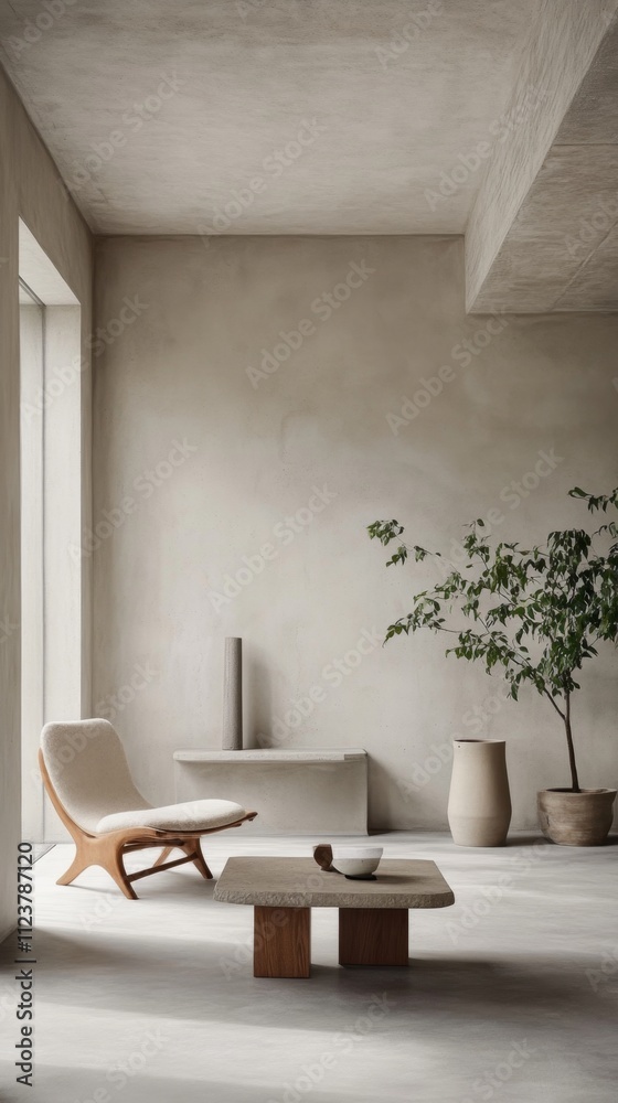 Fototapeta premium Neutral Minimalist Living Room Design