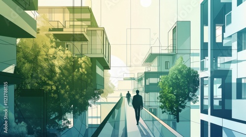 Smart EcoArchitecture Illustration in Harmonious HumanEnvironment Integration photo