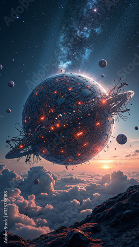 Futuristic Electroacoustic Planet: 8K Cosmic Tech Art for AI, Music, and Innovation Marketing (138 characters) photo