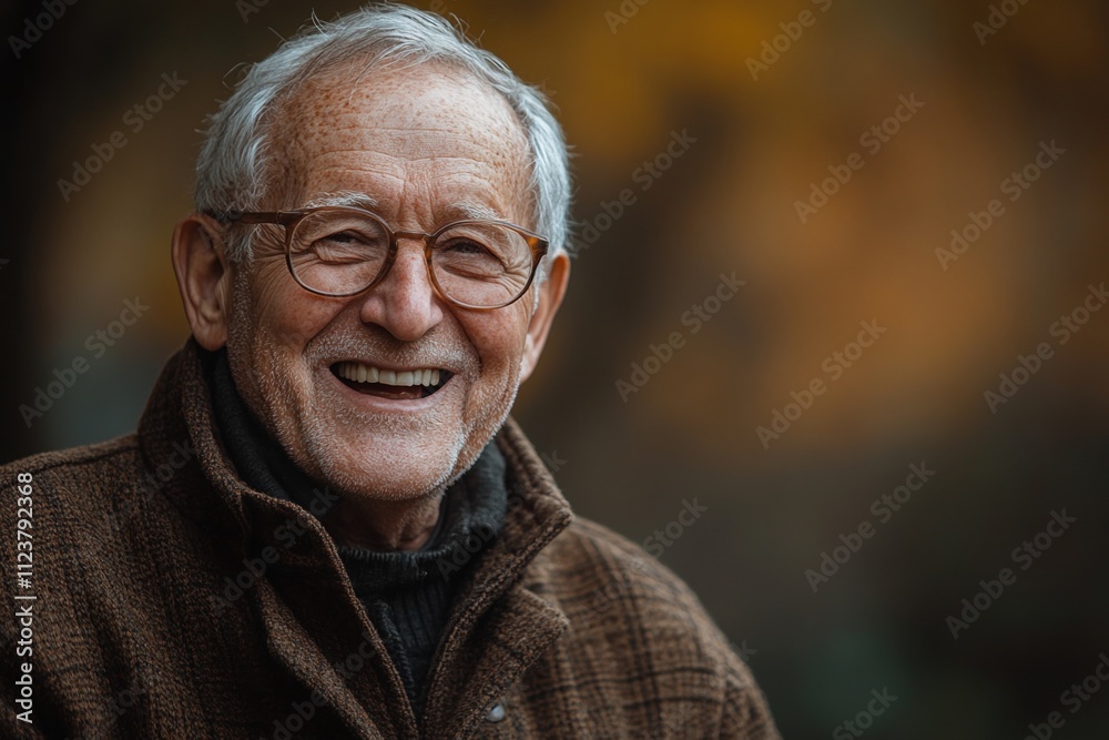 Smiling Elderly Man in Glasses Wearing Warm Coat Outdoors in Autumn Daylight Happiness Concept Smiling Elderly Man in Glasses Wearing Warm Coat Outdoors in Autumn Daylight Happiness Concept