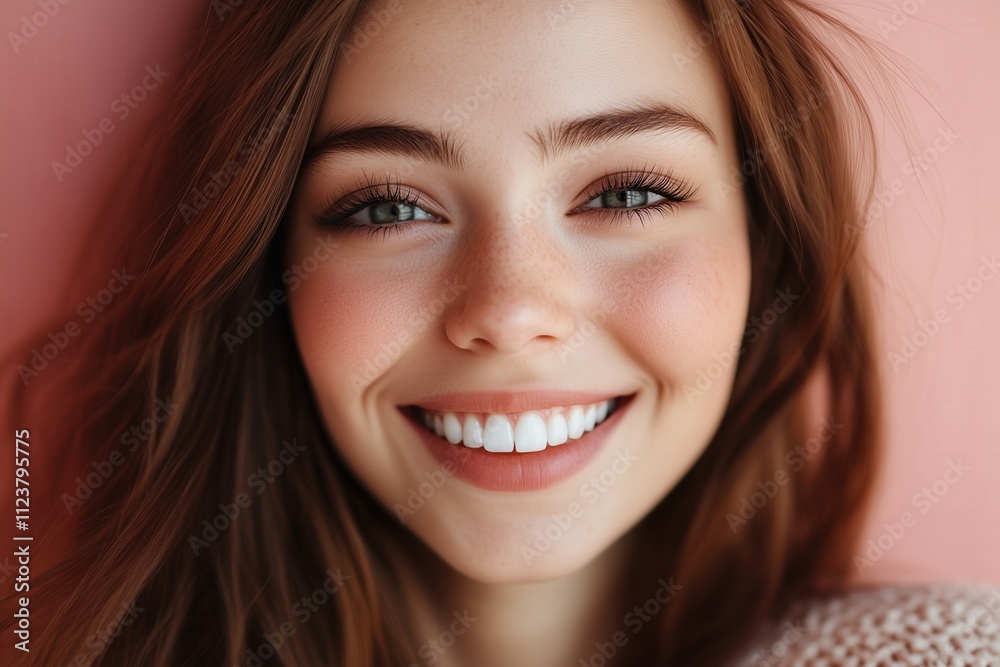 Fototapeta premium beautiful smiling girl with straight white teeth close up portrait 