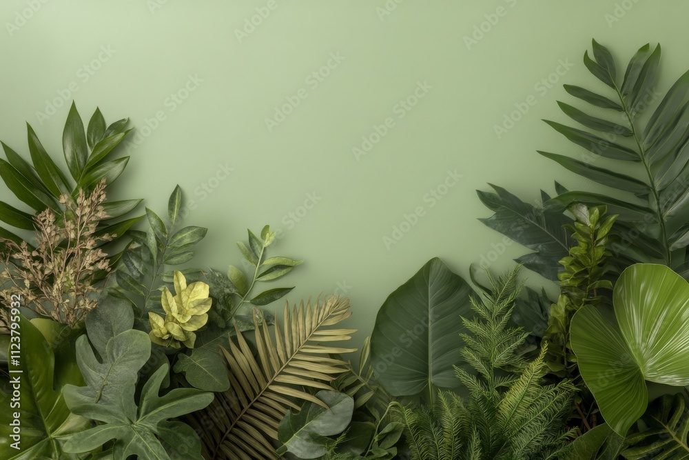 Fototapeta premium Lush green foliage arrangement displaying tropical and subtropical plants in a serene indoor environment
