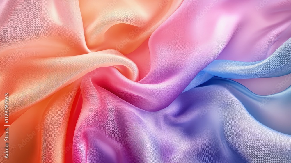 Fototapeta premium Colorful silk fabric with ombre effect, draped and textured.