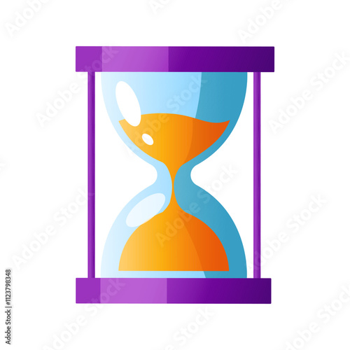 Hourglass clock with flowing sand isolated on white background.
