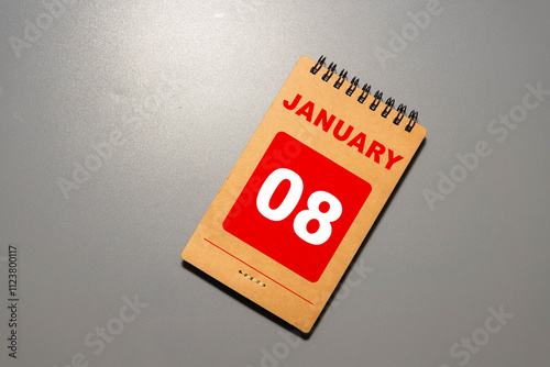 Calendar on January with the date 08th, 08 number on wooden, photo