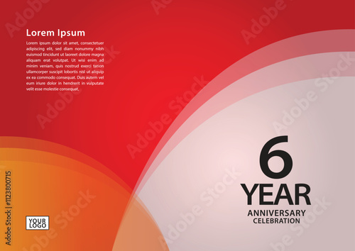 6 year anniversary celebration logotype on red background for poster, banner, leaflet, flyer, brochure, web, invitations or greeting card, 6 number design, 6th Birthday invitation, anniversary logo