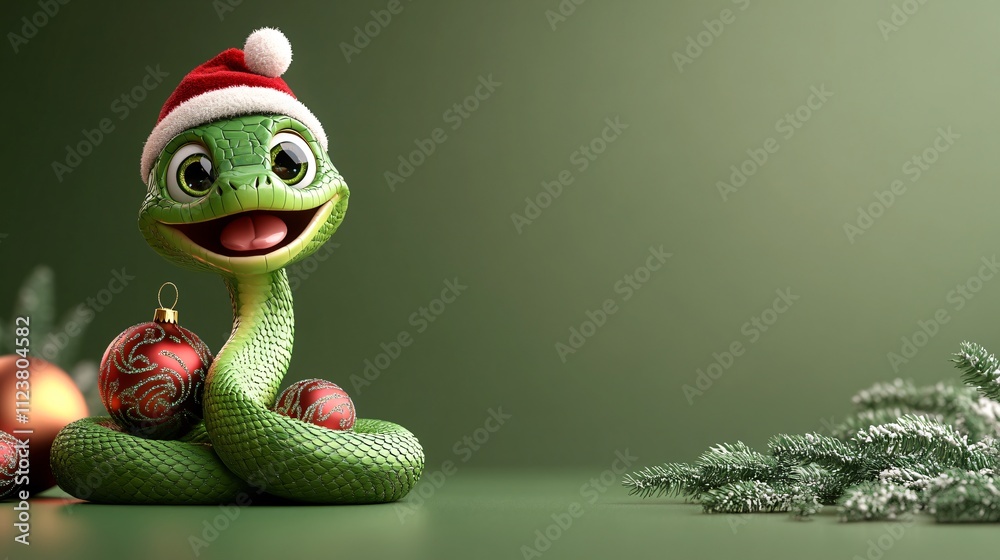 Fototapeta premium New year background with snake in Santa hat