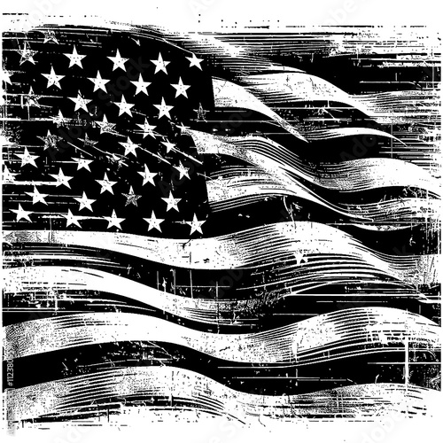 american flag, illustration, vector, abstract, distress, brush, scratch, paint, black and white