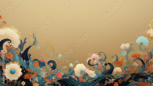 異世界の花のある背景デザイン　AI画像　ジェネレーティブAI