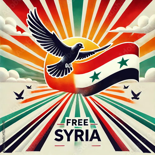 Free Syria design with a sunrise and Syrian flag 
