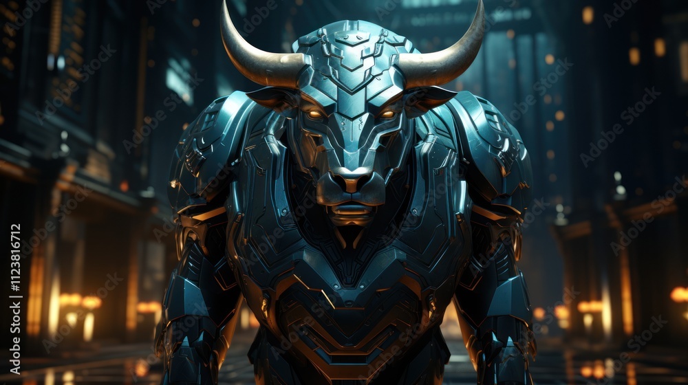 Fototapeta premium Cybernetic Minotaur: A Digital Colossus