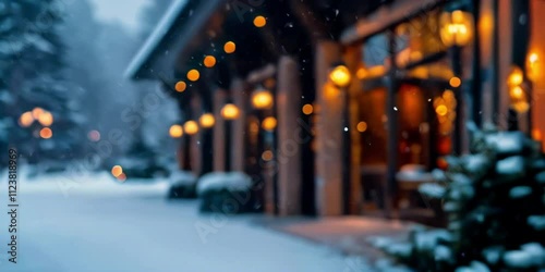 Wallpaper Mural Cozy winter scene of a warmly lit rustic building with snow-covered surroundings and soft glowing lights, evoking a festive and serene holiday atmosphere. Ideal for winter promotions, Christmas design Torontodigital.ca