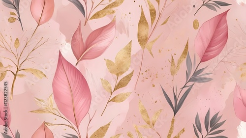 Abstract art botanical pink background vector. Luxury wallpaper with pink and earth tone watercolor