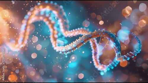 Futuristic glowing DNA helix with particle effects