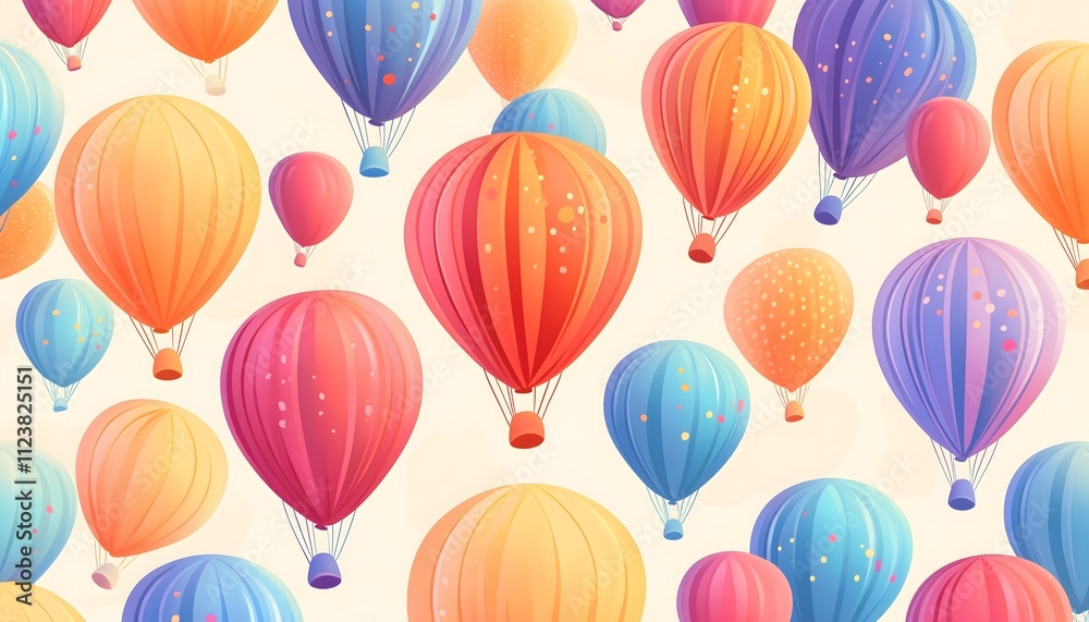 Obraz premium Seamless illustration of vibrant and colorful hot air balloons on a white background