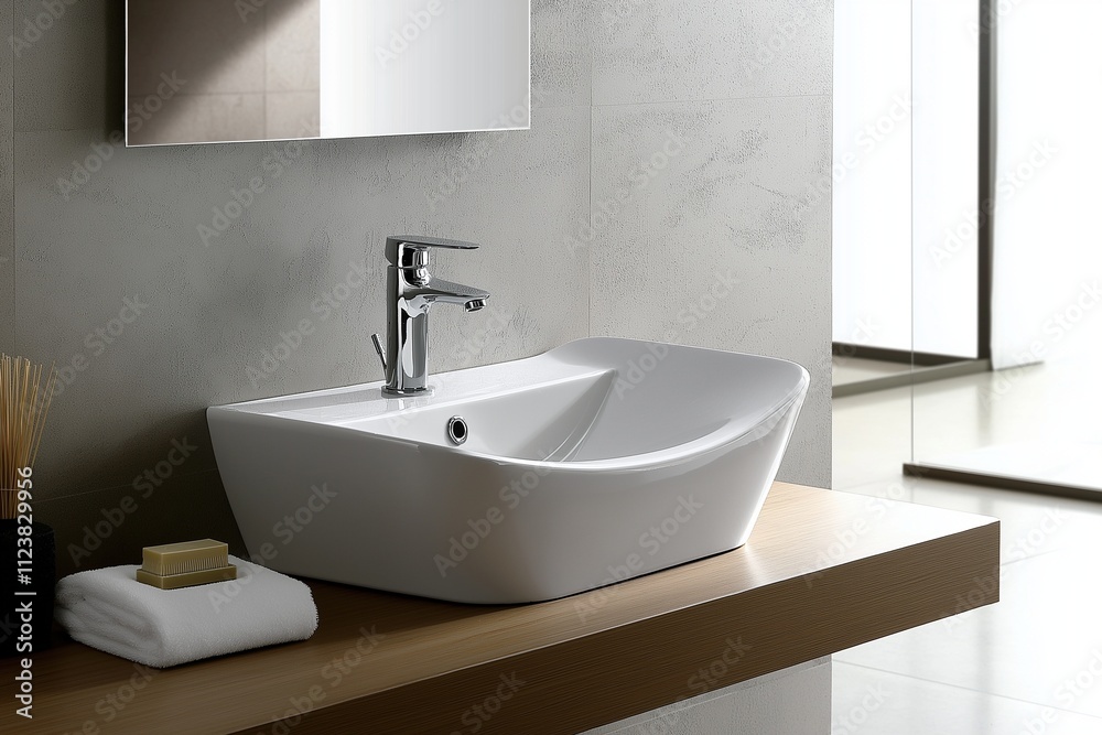 Fototapeta premium Sleek modern sink with minimalist design in elegant bathroom