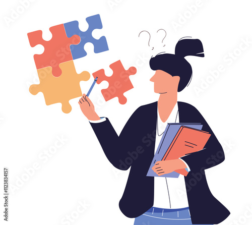 Business brainstorming. Cute business characters. Thick outline style design. Strategic planning, plan to overcome