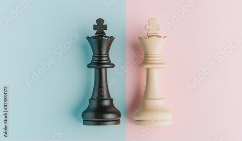 Chess Queens on Pastel Background – Symbol of Strategy and Contrast