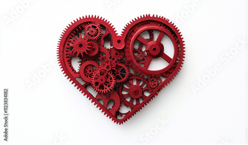 Red Mechanical Heart with Interlocking Gears