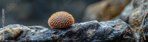 Exploring marine lifea spiny sea urchin on rocky shoreline nature photography coastal environment close-up view photo