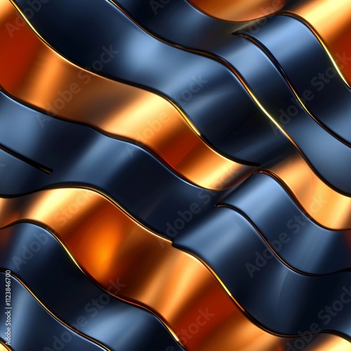 Stunning metallic surface with wavy patterns in blue, orange, and gold for modern backgrounds