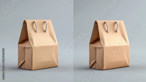 A photorealistic depiction of a brown paper bag with sharp folds and delicate wear marks, created through high-quality 3D modeling photo