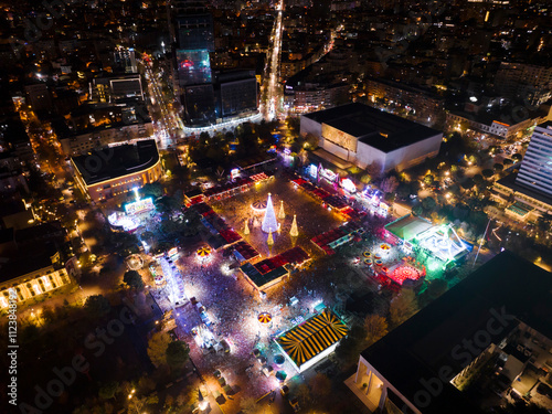 Albania, Tirana Skanderbeg square lighting with New Year decoration 12 December 2024
