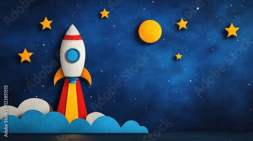 Little Astronaut Soaring Through Space in Rocket Ship - Illustration