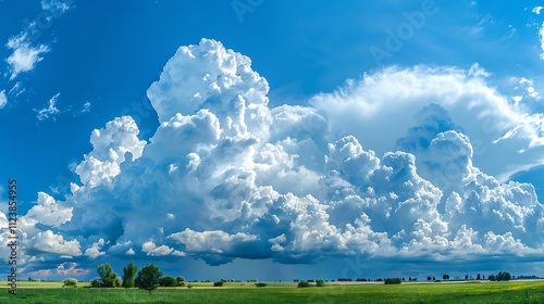 Billowing Cumulus Congestus Clouds Signaling an Approaching Thunderstorm, Towering High Above the Landscape with Darkening Skies and a Powerful Display of Nature’s Forces