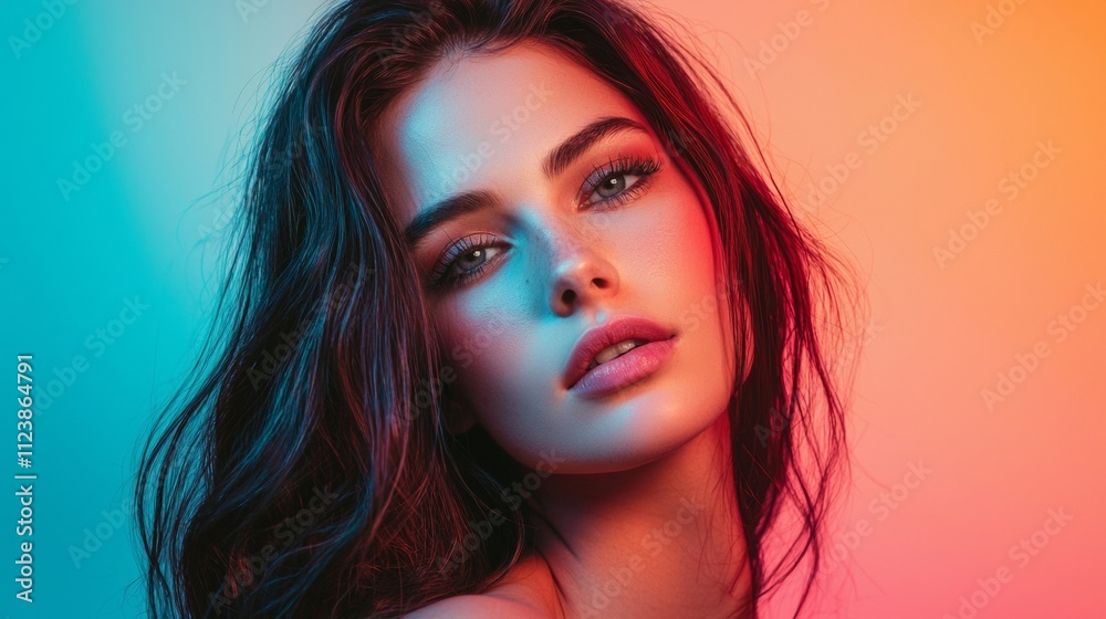 Fototapeta premium Stylish portrait of a woman with dramatic lighting and gradient background