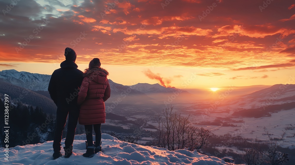 Fototapeta premium A couple standing at a scenic lookout